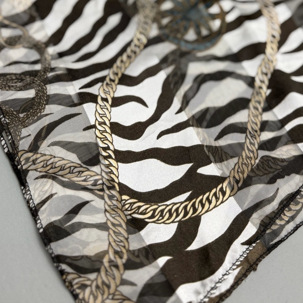 Zebra Print Chain Scarf Gold Rope Pattern Lightweight Sheer Polyester - Picture 5 of 7